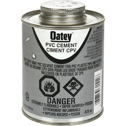 PVC Heavy-Duty Cement, 473 ml, Brush-Top Can, Grey Oxford Builders Supplies Inc