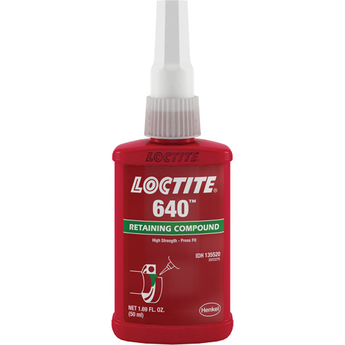 Retaining Compound 640 Medium Strength/High Temperature, 50 ml, Bottle, Green Oxford Builders Supplies Inc