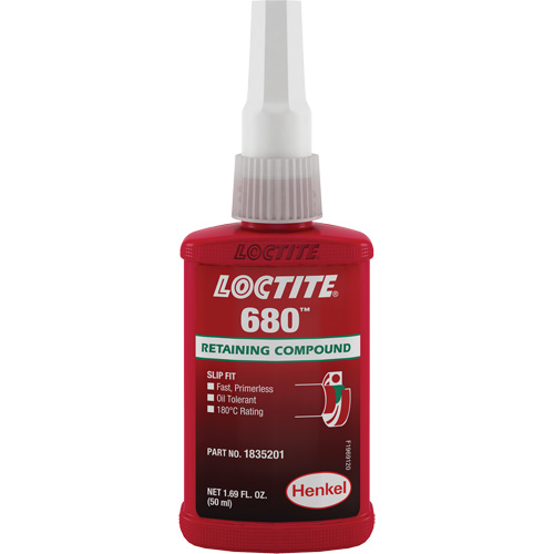 680 High-Strength/Low-Viscosity Retaining Compound, 50 ml, Bottle, Green Oxford Builders Supplies Inc
