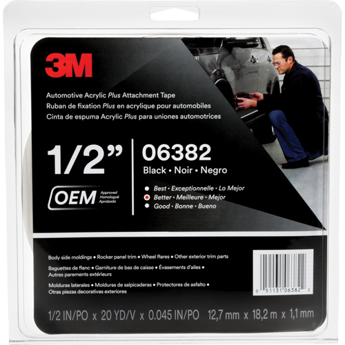 3M Automotive Acrylic Tape, 18 M (60') L x 12.7 mm (1/2") W, 45 mils, Acrylic Oxford Builders Supplies Inc