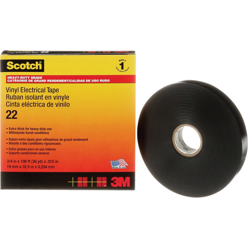 Scotch&reg; Vinyl Electrical Tape, 19 mm (3/4") x 33 m (108'), Black, 10 mils Oxford Builders Supplies Inc