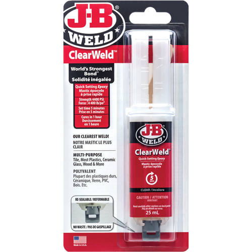 ClearWeld Adhesive, 25 ml, Syringe, Two-Part, Clear Oxford Builders Supplies Inc