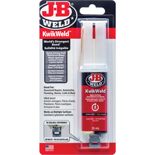 KwikWeld Adhesive, 25 ml, Syringe, Two-Part, Grey Oxford Builders Supplies Inc
