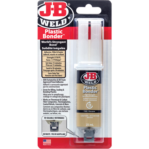 Plastic Bonder Adhesive, 25 ml, Syringe, Two-Part, Tan Oxford Builders Supplies Inc