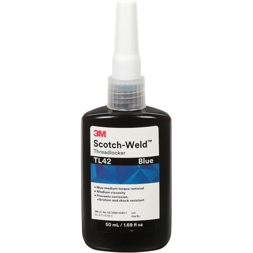 Adh&eacute;sif frein-filet TL42 Scotch-Weld, Bleu, Moyen, 50 ml, Bouteille Oxford Builders Supplies Inc