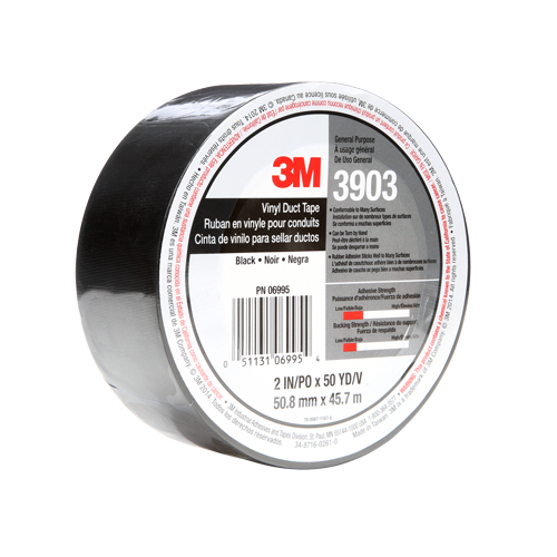 3903 Vinyl Duct Tape, 1245 mm (49") W x 46 m (151') L, 6.5 mils, Black Oxford Builders Supplies Inc