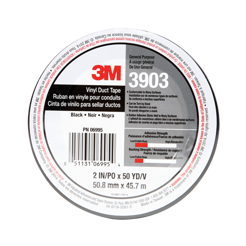 3903 Vinyl Duct Tape, 1245 mm (49") W x 46 m (151') L, 6.5 mils, Black Oxford Builders Supplies Inc
