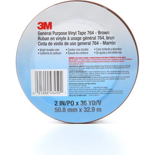 764 General-Purpose Vinyl Tape, 50.8 mm (2") W x 32.9 m (108') L, 5 mils, Brown Oxford Builders Supplies Inc