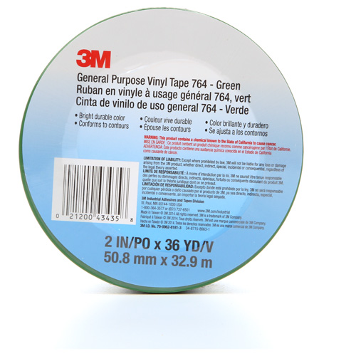 764 General-Purpose Vinyl Tape, 50.8 mm (2") W x 32.9 m (108') L, 5 mils, Green Oxford Builders Supplies Inc