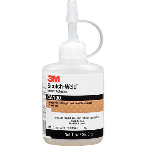 Adh&eacute;sif instantan&eacute; CA100 Scotch-Weld, Blanc cass&eacute;, Bouteille, 1 oz Oxford Builders Supplies Inc