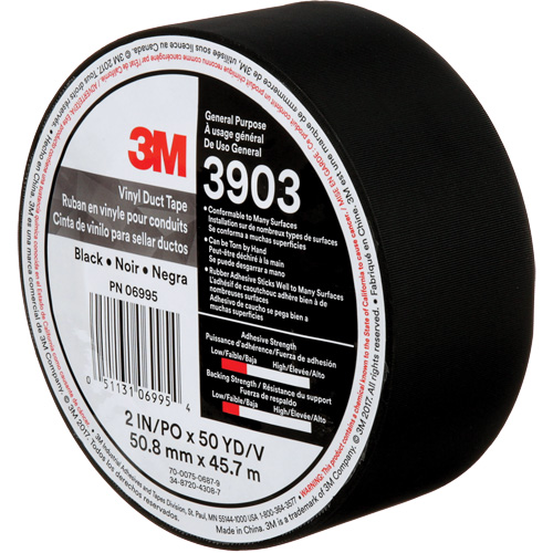 3903 Vinyl Duct Tape, 48 mm (2") W x 45 m (148') L, 6.5 mils, Black Oxford Builders Supplies Inc