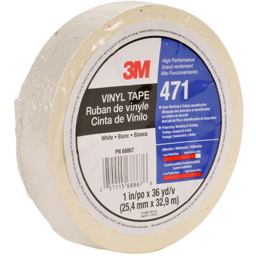 471 Vinyl Tape, 12 mm (1/2") W x 32.9 m (108') L, 5.3 mils, White Oxford Builders Supplies Inc