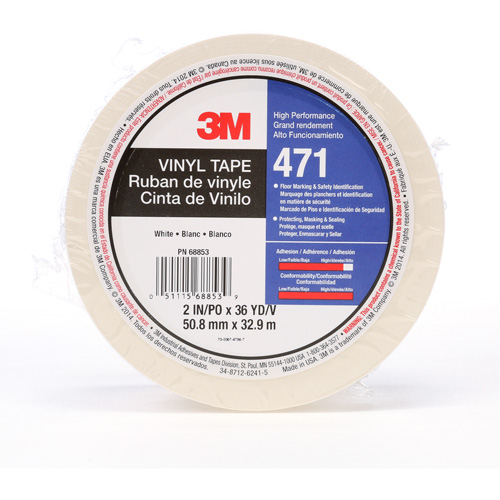 471 Vinyl Tape, 50.8 mm (2") W x 32.9 m (108') L, 5.2 mils, White Oxford Builders Supplies Inc