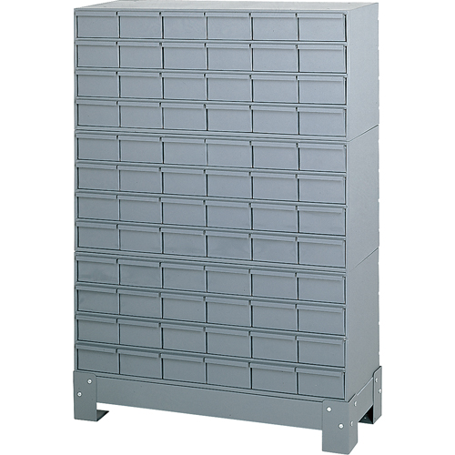 Industrial Drawer Cabinet With Base, 72 Drawers, 34-1/8" W x 12-1/4" D x 48-1/8" H, Grey Oxford Builders Supplies Inc