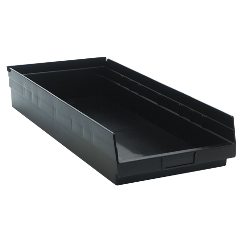 Economy Shelf Bin, 11-1/8" W x 4" H x 23-5/8" D, Black, 60 lbs. Capacity Oxford Builders Supplies Inc