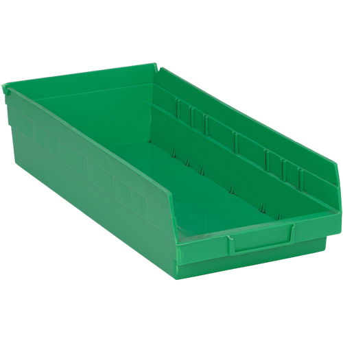 Shelf Bins, 8-1/8" W x 4" H x 17-7/8" D, Green, 40 lbs. Capacity Oxford Builders Supplies Inc