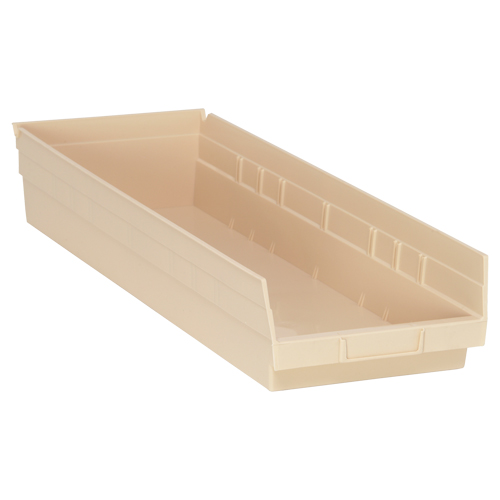 Economy Shelf Bin, 8-3/8" W x 4" H x 23-5/8" D, Ivory, 60 lbs. Capacity Oxford Builders Supplies Inc