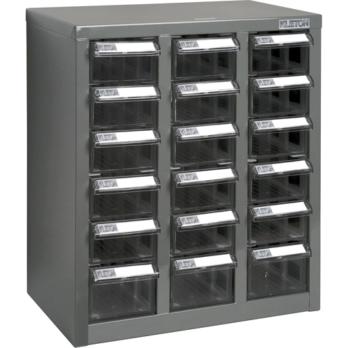 Casiers pour pi&egrave;ces KPC-600, Acier galvanis&eacute;, 18 tiroirs, 13-9/10" x 8-7/10" x 16-3/10", Gris Oxford Builders Supplies Inc