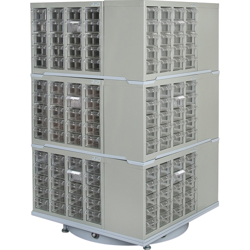 Armoire industrielle robuste avec carrousel &agrave; tiroirs, Acier, 240 tiroirs, 27" la x 27" p x 48" h, Gris Oxford Builders Supplies Inc