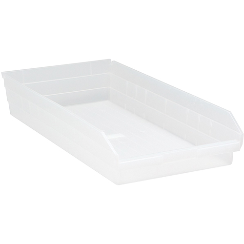Shelf Bins, 11-1/8" W x 4" H x 23-5/8" D, Clear, 50 lbs. Capacity Oxford Builders Supplies Inc