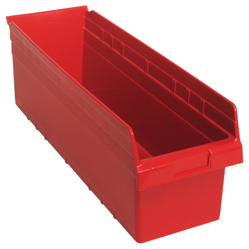Store-Max Shelf Bins, 8-3/8" W x 8" H x 23-5/8" D, Red, 68 lbs. Capacity Oxford Builders Supplies Inc