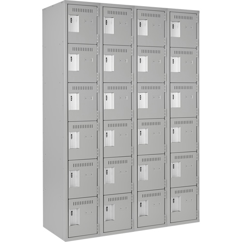 Clean Line Lockerettes, 6 -tier, Bank of 4, 48" x 18" x 72", Steel, Grey, Rivet (Assembled) Oxford Builders Supplies Inc
