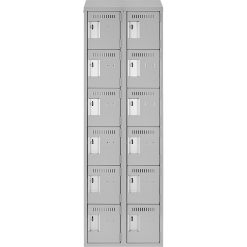 Clean Line Lockerette , 6 -tier, Bank of 2, 24" x 18" x 78", Steel, Grey, Rivet (Assembled) Oxford Builders Supplies Inc