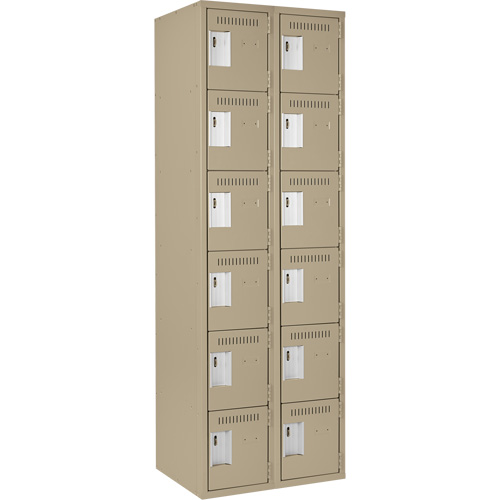Clean Line Lockerette, 6 -tier, Bank of 2, 24" x 18" x 72", Steel, Beige, Rivet (Assembled) Oxford Builders Supplies Inc
