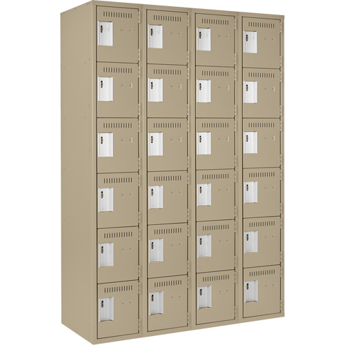 Clean Line Lockerette, 6 -tier, Bank of 4, 48" x 18" x 72", Steel, Beige, Rivet (Assembled) Oxford Builders Supplies Inc
