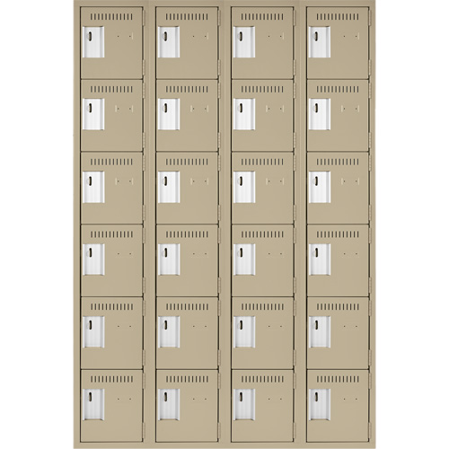 Clean Line Lockerette, 6 -tier, Bank of 4, 48" x 18" x 72", Steel, Beige, Rivet (Assembled) Oxford Builders Supplies Inc