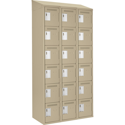 Clean Line Lockerette, 6 -tier, Bank of 3, 36" x 18" x 78", Steel, Beige, Rivet (Assembled) Oxford Builders Supplies Inc