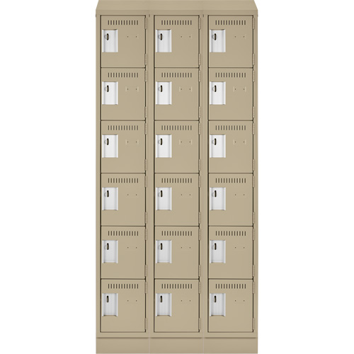 Clean Line Lockerette , 6 -tier, Bank of 3, 36" x 18" x 82", Steel, Beige, Rivet (Assembled) Oxford Builders Supplies Inc