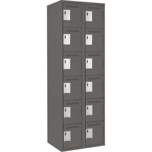 Clean Line Lockerette, 6 -tier, Bank of 2, 24" x 18" x 72", Steel, Charcoal, Rivet (Assembled) Oxford Builders Supplies Inc