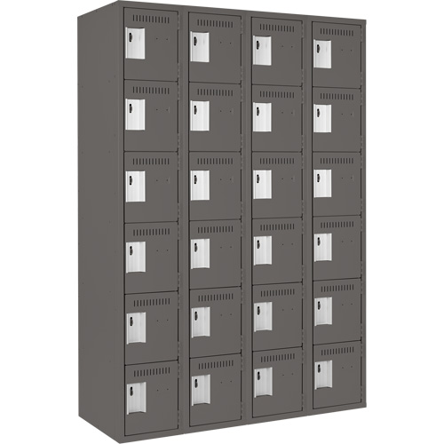 Clean Line Lockerette, 6 -tier, Bank of 4, 48" x 18" x 72", Steel, Charcoal, Rivet (Assembled) Oxford Builders Supplies Inc
