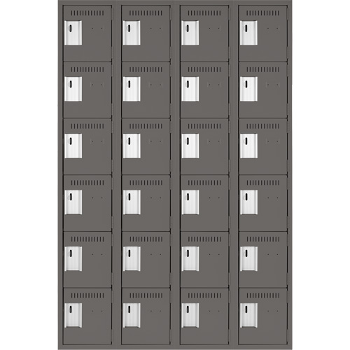 Clean Line Lockerette, 6 -tier, Bank of 4, 48" x 18" x 72", Steel, Charcoal, Rivet (Assembled) Oxford Builders Supplies Inc