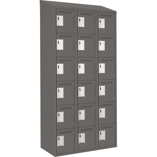 Clean Line Lockerette, 6 -tier, Bank of 3, 36" x 18" x 78", Steel, Charcoal, Rivet (Assembled) Oxford Builders Supplies Inc