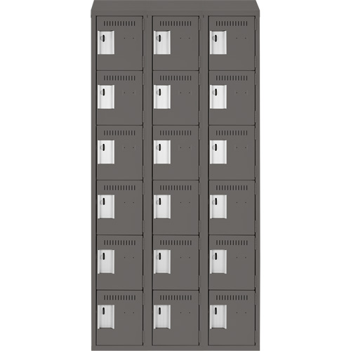 Clean Line Lockerette, 6 -tier, Bank of 3, 36" x 18" x 78", Steel, Charcoal, Rivet (Assembled) Oxford Builders Supplies Inc