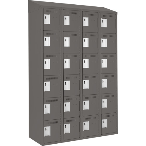Clean Line Lockerette, 6 -tier, Bank of 4, 48" x 18" x 78", Steel, Charcoal, Rivet (Assembled) Oxford Builders Supplies Inc