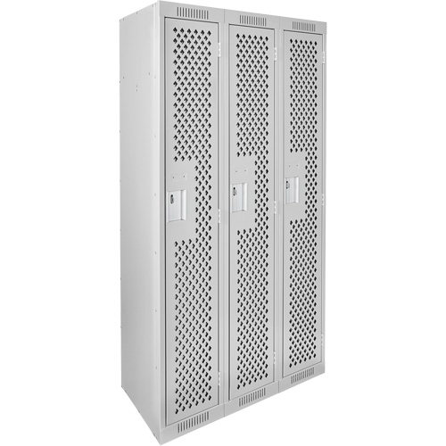 Clean Line Lockers, Bank of 3, 36" x 15" x 72", Steel, Grey, Rivet (Assembled), Perforated Oxford Builders Supplies Inc