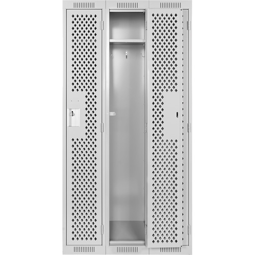Clean Line Lockers, Bank of 3, 36" x 15" x 72", Steel, Grey, Rivet (Assembled), Perforated Oxford Builders Supplies Inc