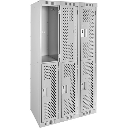 Casiers Clean Line, 2 niveaux, Bloc de 3, 36" x 12" x 72", Acier, Gris, Rivet (assembl&eacute;), Perfor&eacute; Oxford Builders Supplies Inc