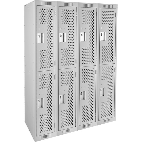 Clean Line Lockers, 2 -tier, Bank of 4, 48" x 15" x 72", Steel, Grey, Rivet (Assembled), Perforated Oxford Builders Supplies Inc