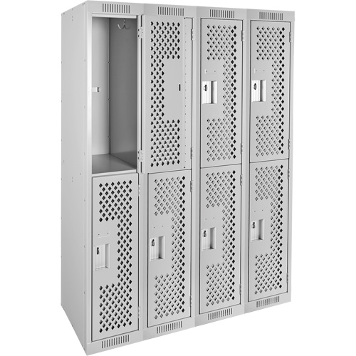 Clean Line Lockers, 2 -tier, Bank of 4, 48" x 15" x 72", Steel, Grey, Rivet (Assembled), Perforated Oxford Builders Supplies Inc