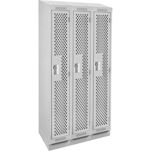 Clean Line Lockers, Bank of 3, 36" x 18" x 82", Steel, Grey, Rivet (Assembled), Perforated Oxford Builders Supplies Inc
