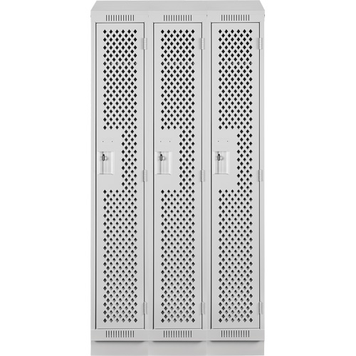 Clean Line Lockers, Bank of 3, 36" x 18" x 82", Steel, Grey, Rivet (Assembled), Perforated Oxford Builders Supplies Inc