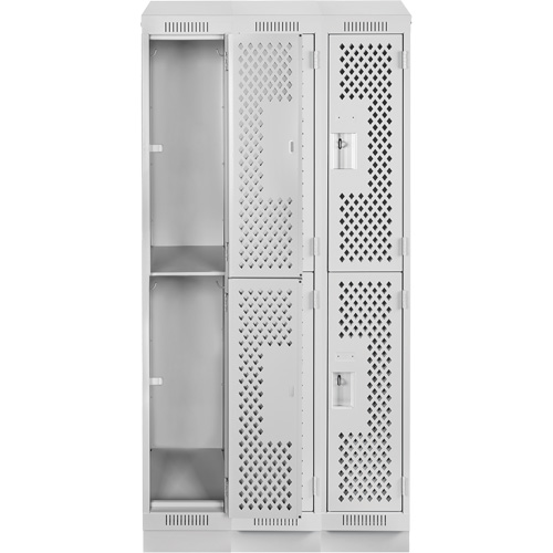 Clean Line Lockers, 2 -tier, Bank of 3, 36" x 12" x 82", Steel, Grey, Rivet (Assembled), Perforated Oxford Builders Supplies Inc