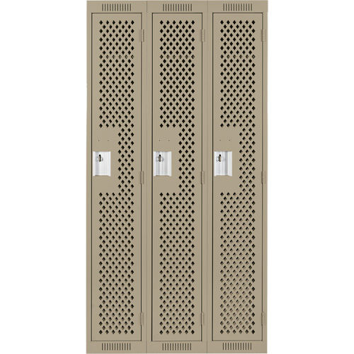 Clean Line Lockers, Bank of 3, 36" x 15" x 72", Steel, Beige, Rivet (Assembled), Perforated Oxford Builders Supplies Inc