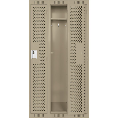 Clean Line Lockers, Bank of 3, 36" x 15" x 72", Steel, Beige, Rivet (Assembled), Perforated Oxford Builders Supplies Inc