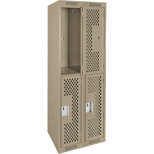 Casiers Clean Line, 2 niveaux, Bloc de 2, 24" x 12" x 72", Acier, Beige, Rivet (assembl&eacute;), Perfor&eacute; Oxford Builders Supplies Inc