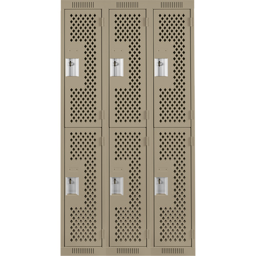 Casiers Clean Line, 2 niveaux, Bloc de 3, 36" x 12" x 72", Acier, Beige, Rivet (assembl&eacute;), Perfor&eacute; Oxford Builders Supplies Inc